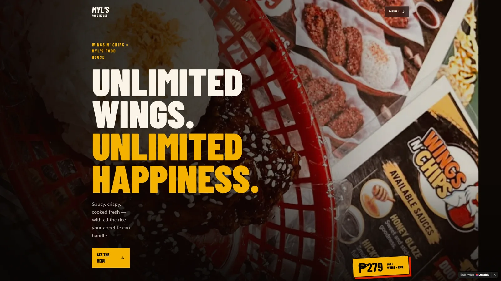 Myl's Food House homepage preview
